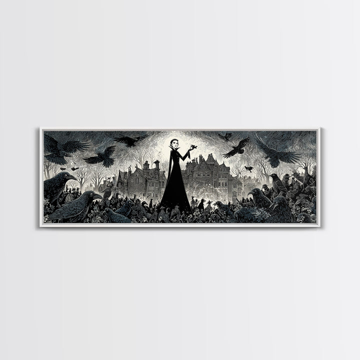 The Raven Keeper, Victorian Macabre Art, Extra Wide Wall Art, Macabre Wall Art, Framed Canvas Print, Halloween Wall Art, Halloween Decor