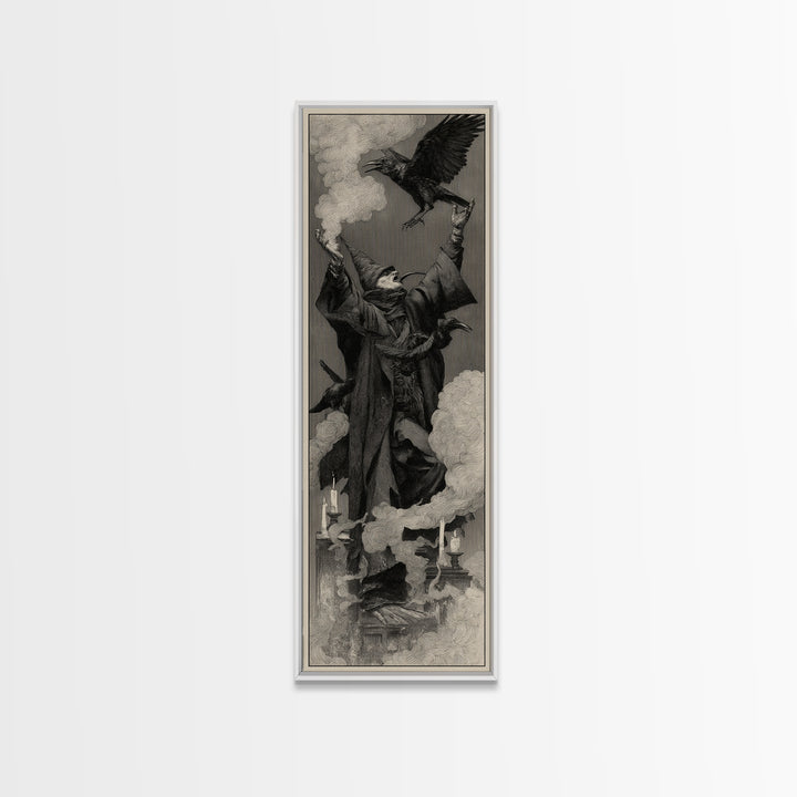 The Raven Keeper, Surreal Apocalyptic Art, Tall Narrow Wall Art, Gothic Horror Wall Art, Framed Canvas Print, Halloween Wall Art