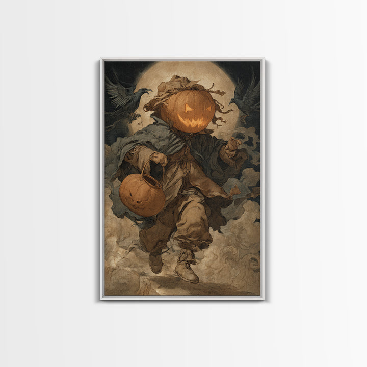 The Pumpkin-Headed Child, Dark Renaissance Art, Vertical Wall Art, Dark Fantasy Wall Art, Framed Canvas Print, Halloween Wall Art