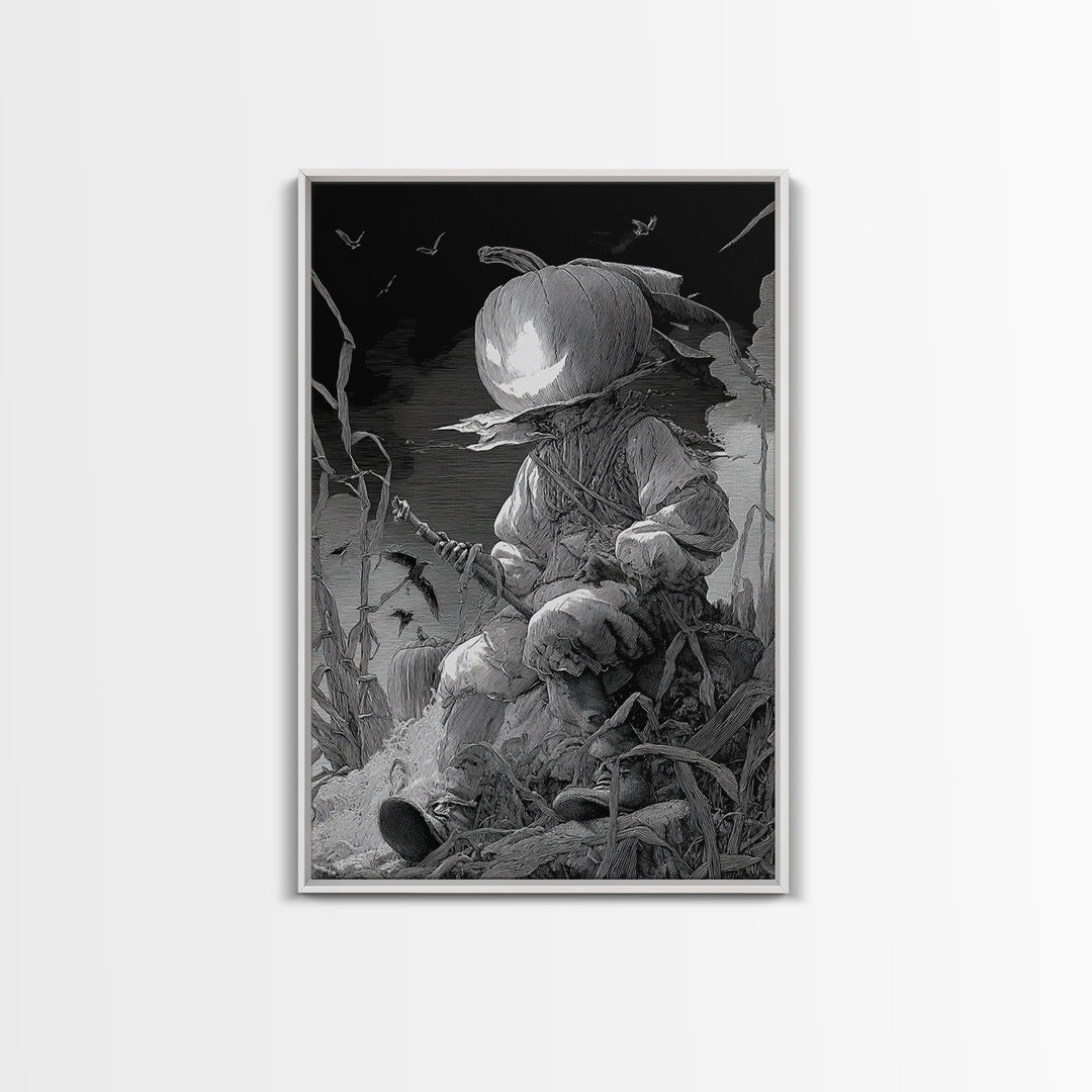 The Pumpkin-Headed Child, Renaissance Engraving Art, Vertical Wall Art, Dark Fantasy Wall Art, Canvas Print, Halloween Wall Art