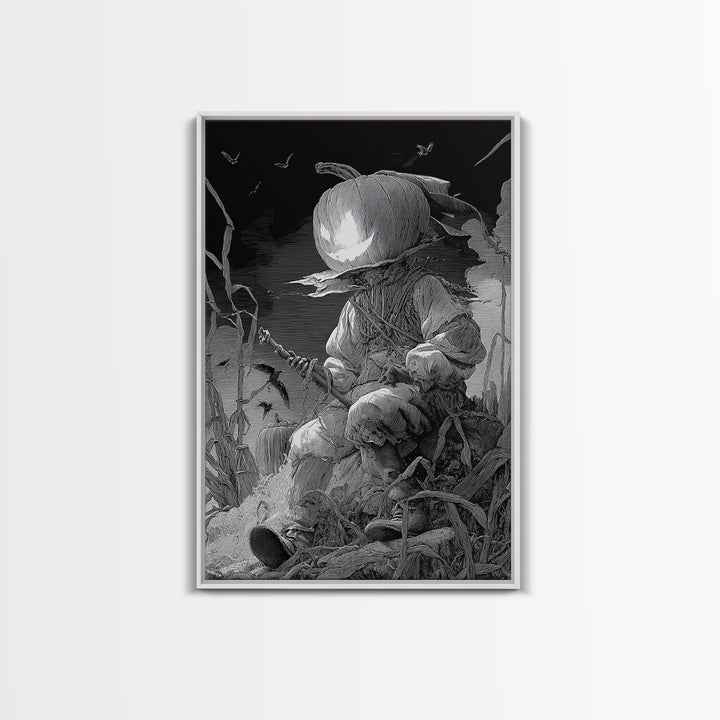 The Pumpkin-Headed Child, Renaissance Engraving Art, Vertical Wall Art, Dark Fantasy Wall Art, Canvas Print, Halloween Wall Art
