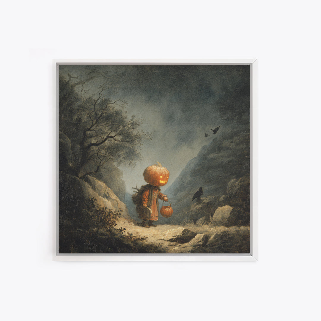 The Pumpkin-Headed Child, Baroque Witchcraft Art, Square Wall Art, Macabre Wall Art, Framed Canvas Print, Halloween Wall Art