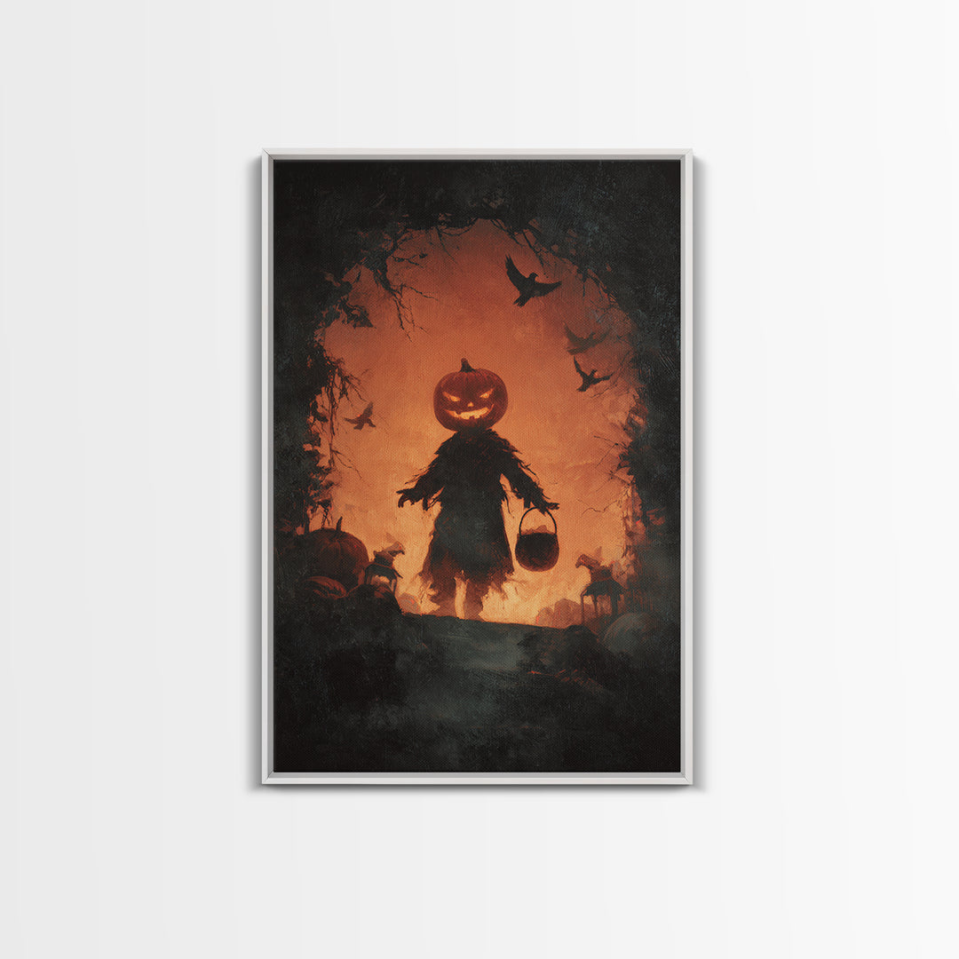 The Pumpkin-Headed Child, Dark Romantic Horror Art, Vertical Wall Art, Macabre Wall Art, Canvas Print, Halloween Wall Art