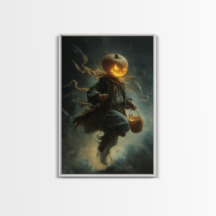 The Pumpkin-Headed Child, Visionary Gothic Art, Vertical Wall Art, Dark Fantasy Wall Art, Framed Canvas Print, Halloween Wall Art