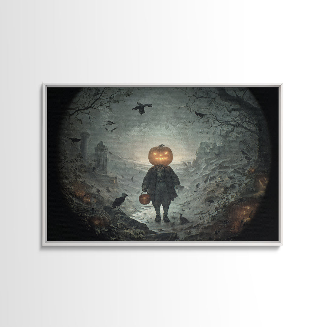 The Pumpkin-Headed Child, Romantic Gothic Landscape, Landscape Wall Art, Gothic Horror Wall Art, Canvas Print, Halloween Wall Art