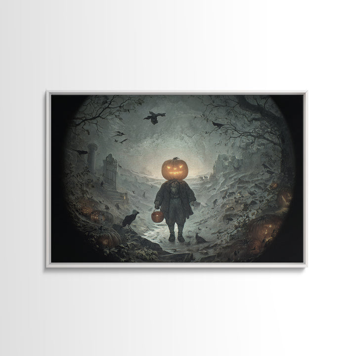The Pumpkin-Headed Child, Romantic Gothic Landscape, Landscape Wall Art, Gothic Horror Wall Art, Canvas Print, Halloween Wall Art