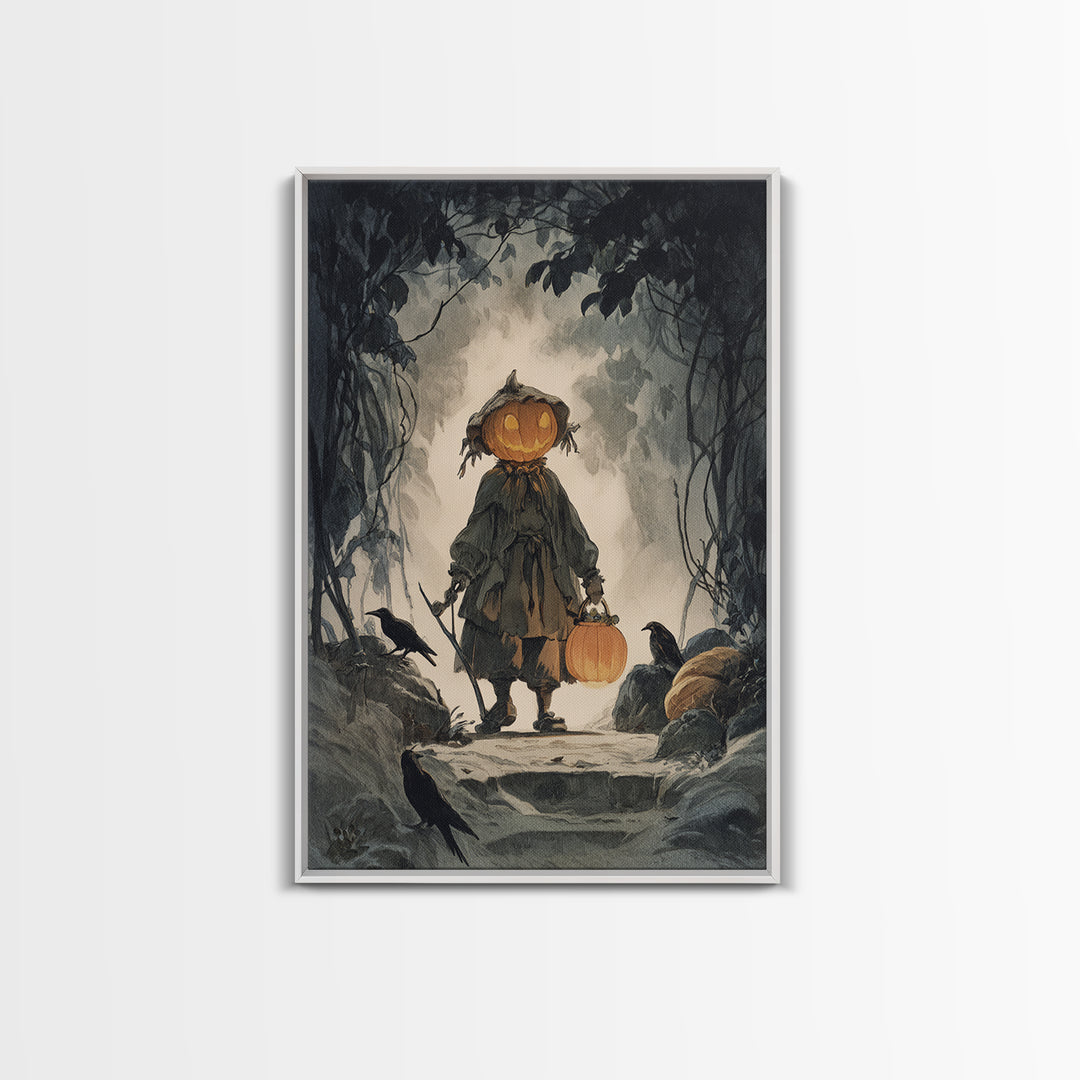 The Pumpkin-Headed Child, Symbolist Etching Art, Vertical Wall Art, Gothic Horror Wall Art, Canvas Print, Halloween Wall Art