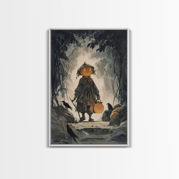 The Pumpkin-Headed Child, Symbolist Etching Art, Vertical Wall Art, Gothic Horror Wall Art, Canvas Print, Halloween Wall Art