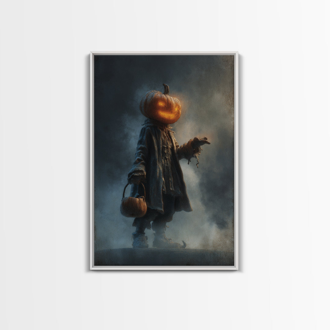 The Pumpkin-Headed Child, Expressionist Nightmare Art, Vertical Wall Art, Gothic Horror Wall Art, Canvas Print, Halloween Wall Art