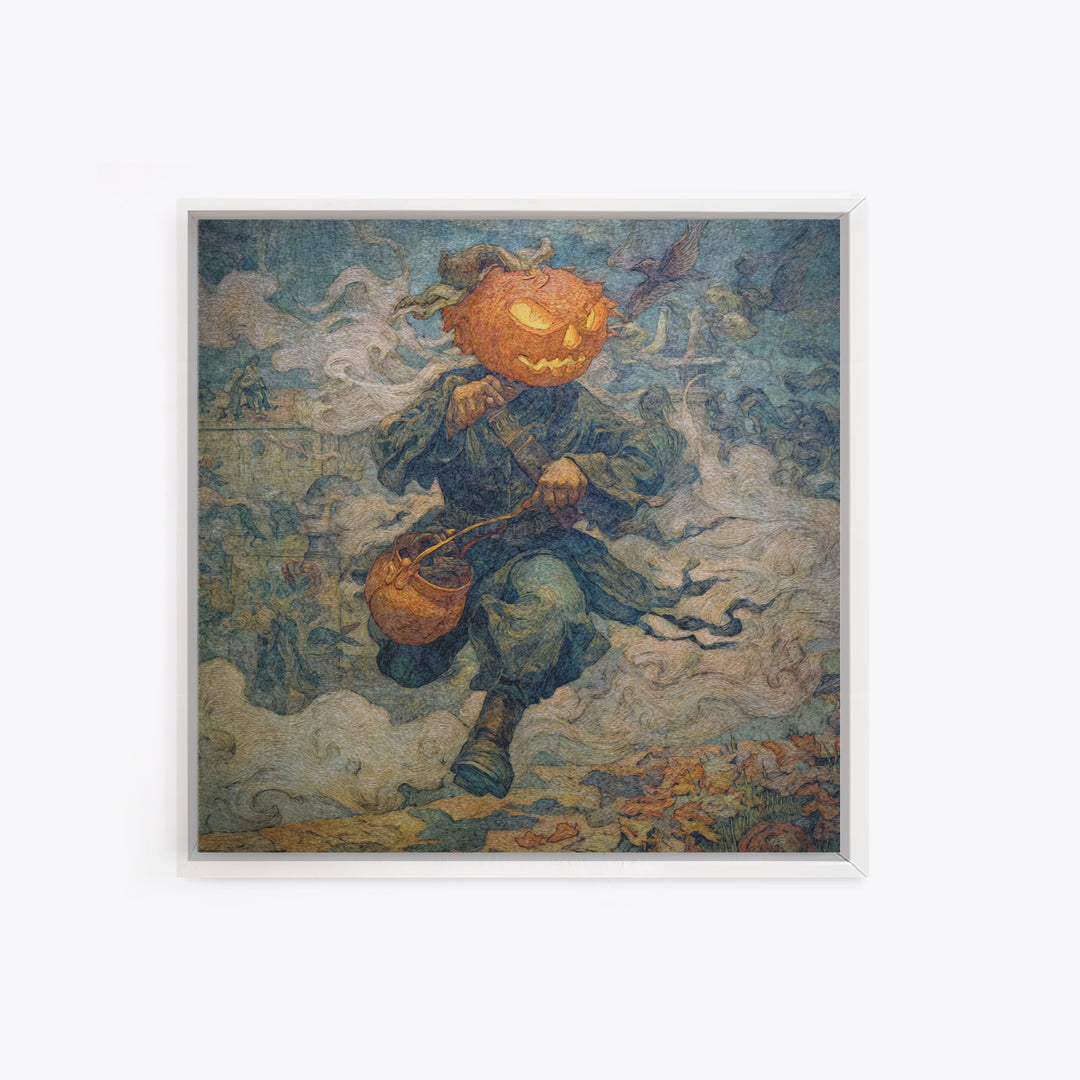 The Pumpkin-Headed Child, Grotesque Carnival Art, Square Wall Art, Macabre Wall Art, Canvas Print, Halloween Wall Art, Horror Wall Art