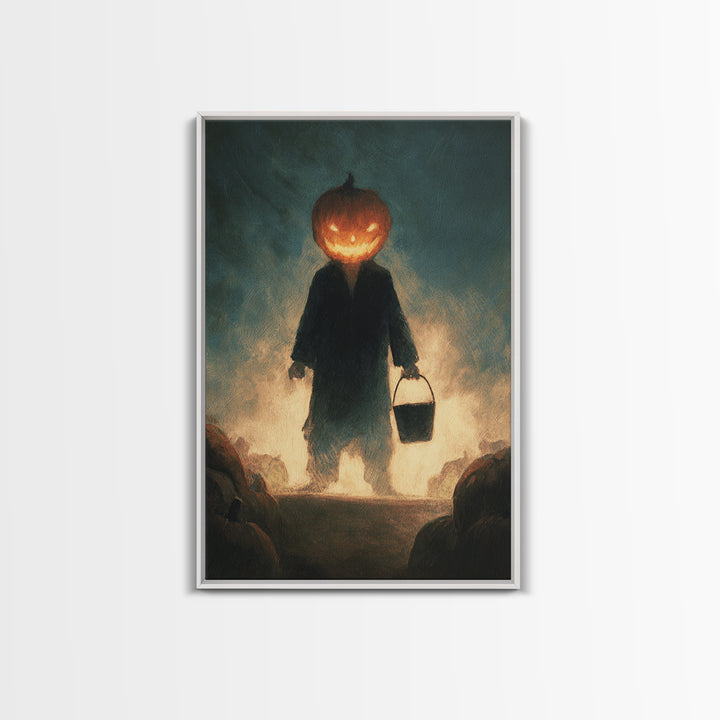 The Pumpkin-Headed Child, Expressionist Gothic Art, Vertical Wall Art, Dark Halloween Decor, Canvas Print, Halloween Wall Art