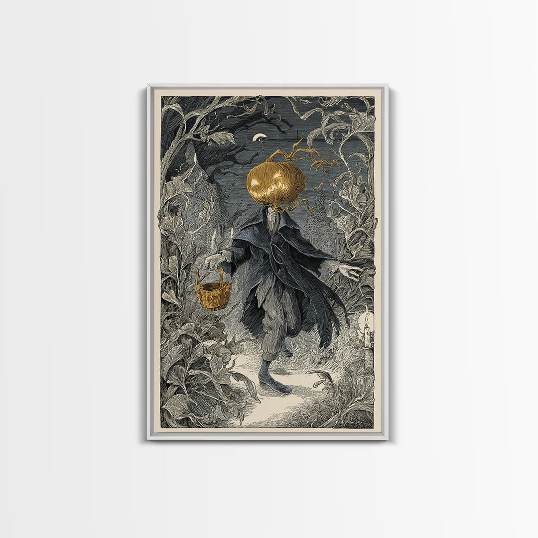 The Pumpkin-Headed Child, Victorian Macabre Art, Vertical Wall Art, Dark Fantasy Wall Art, Canvas Print, Halloween Wall Art