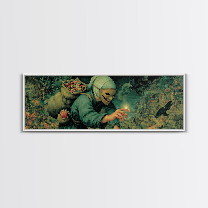 The Masked Candy Collector, Medieval Grotesque Art, Extra Wide Wall Art, Dark Fantasy Wall Art, Framed Canvas Print