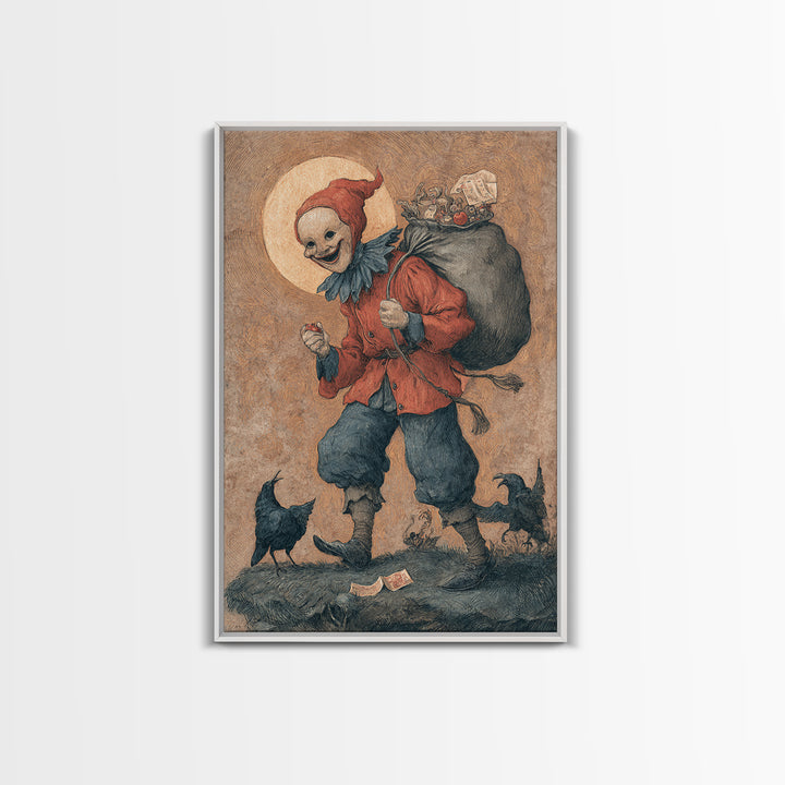 The Masked Candy Collector, Dark Renaissance Art, Vertical Wall Art, Gothic Horror Wall Art, Framed Canvas Print, Halloween Decor