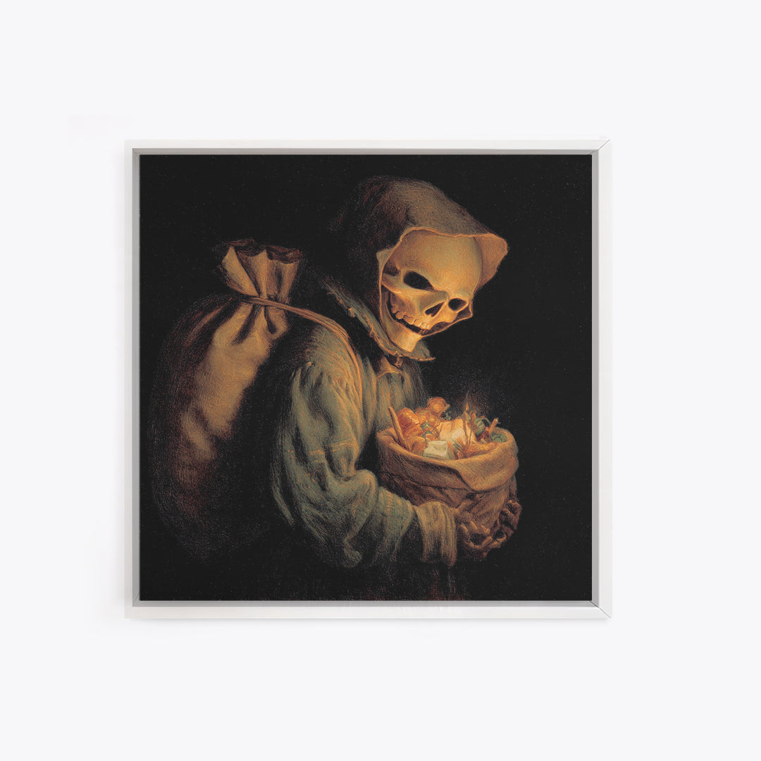 The Masked Candy Collector, Danse Macabre Art, Square Wall Art, Dark Halloween Decor, Canvas Print, Halloween Wall Art
