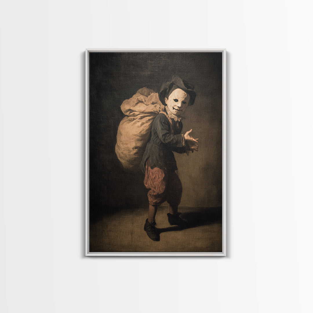 The Masked Candy Collector, Dark Romantic Horror Art, Vertical Wall Art, Macabre Wall Art, Framed Canvas Print, Halloween Wall Art