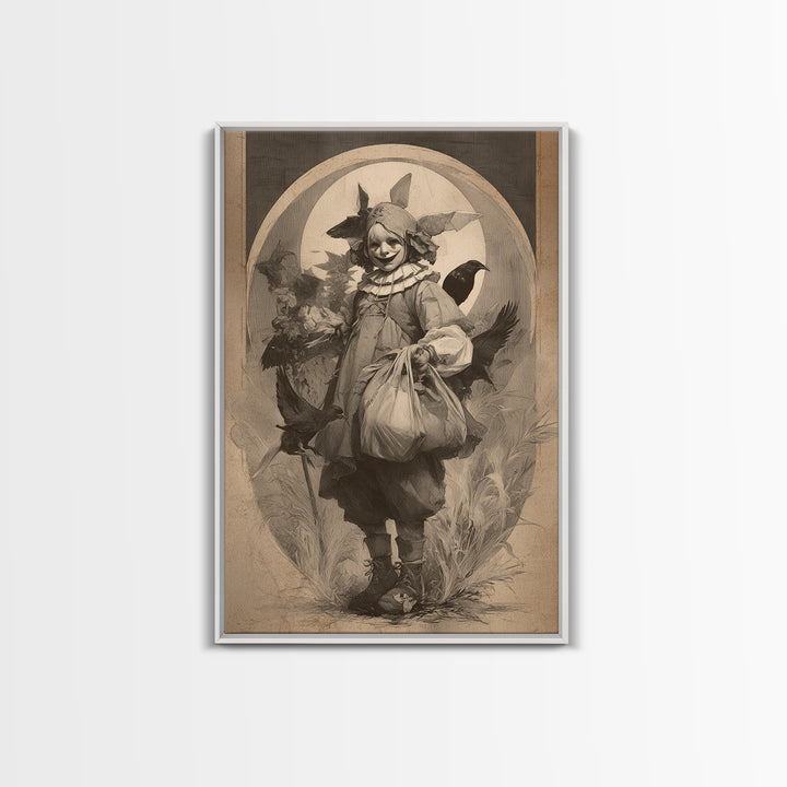 The Masked Candy Collector, Decadent Gothic Art, Vertical Wall Art, Dark Fantasy Wall Art, Framed Canvas Print, Halloween Wall Art