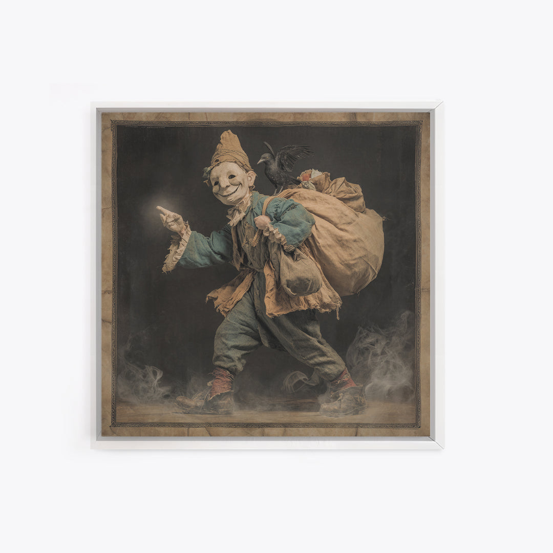 The Masked Candy Collector, Symbolist Etching Art, Square Wall Art, Macabre Wall Art, Canvas Print, Halloween Wall Art