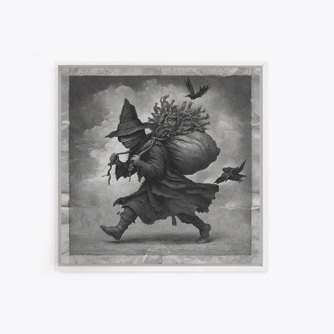 The Masked Candy Collector, Expressionist Nightmare Art, Square Wall Art, Gothic Horror Wall Art, Framed Canvas Print, Halloween Wall Art