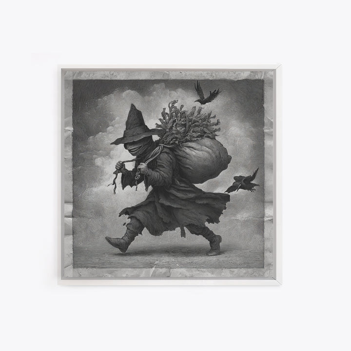 The Masked Candy Collector, Expressionist Nightmare Art, Square Wall Art, Gothic Horror Wall Art, Framed Canvas Print, Halloween Wall Art