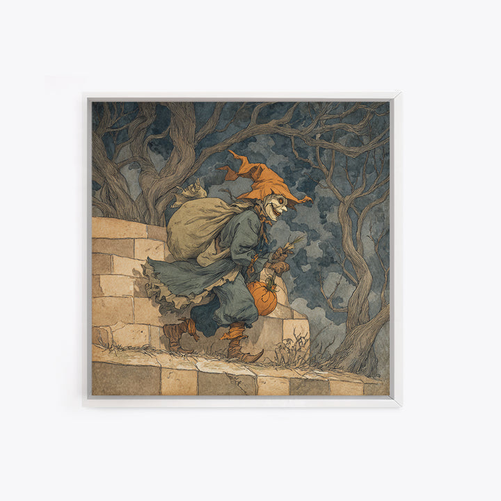 The Masked Candy Collector, Gothic Storybook Art, Square Wall Art, Gothic Horror Wall Art, Framed Canvas Print, Halloween Wall Art