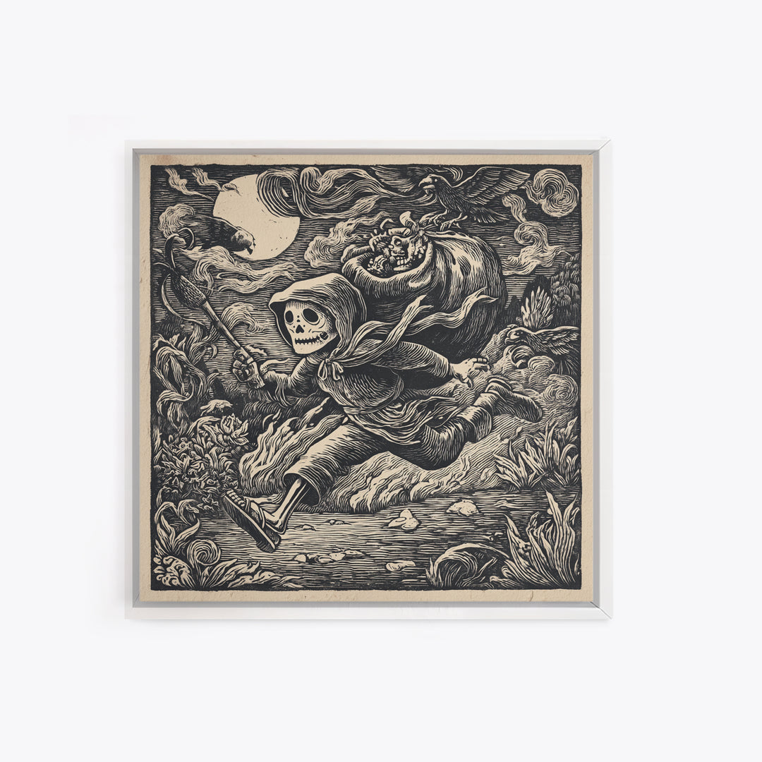 The Masked Candy Collector, Macabre Folk Print Art, Square Wall Art, Macabre Wall Art, Canvas Print, Halloween Wall Art
