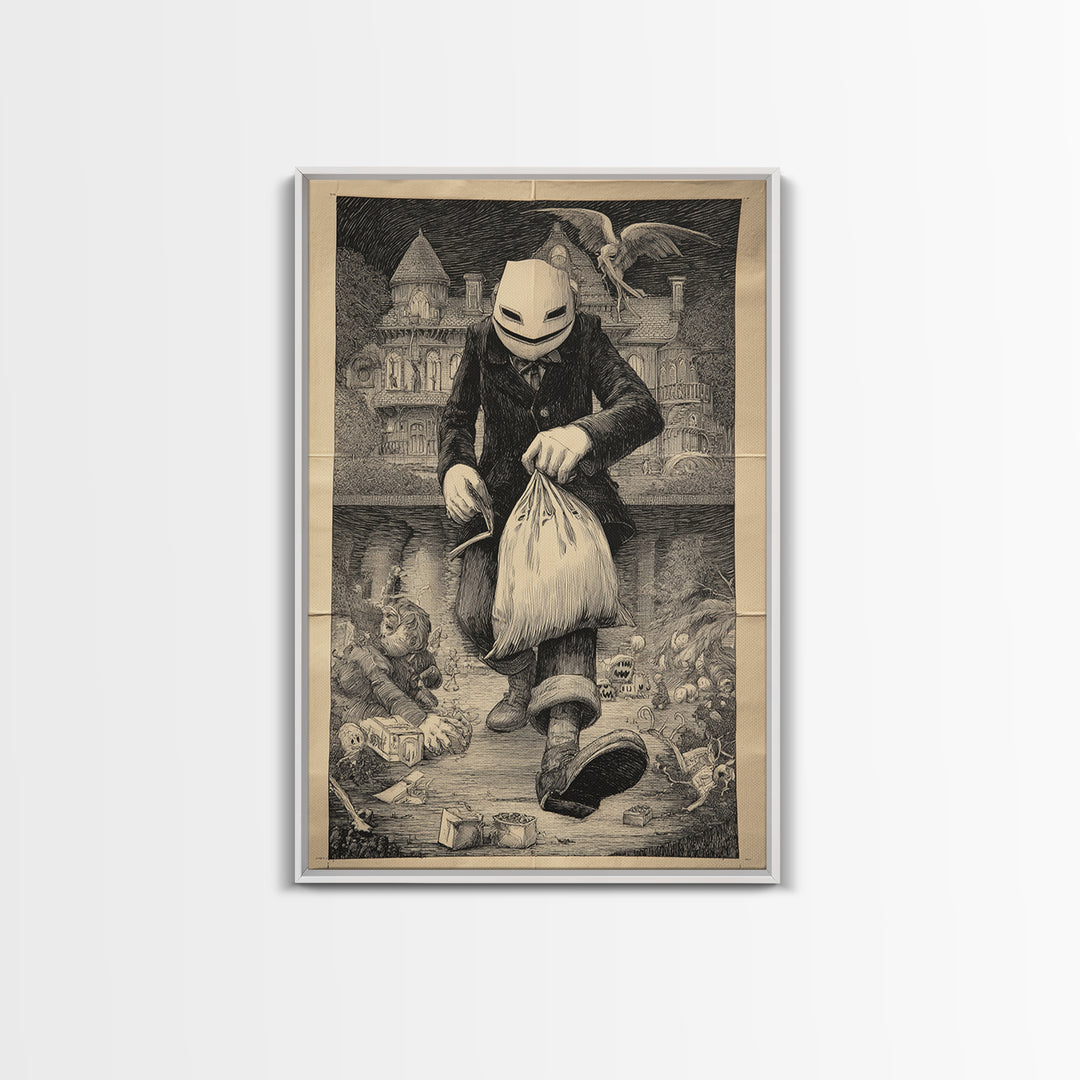 The Masked Candy Collector, Victorian Macabre Art, Vertical Wall Art, Dark Halloween Decor, Canvas Print, Halloween Wall Art