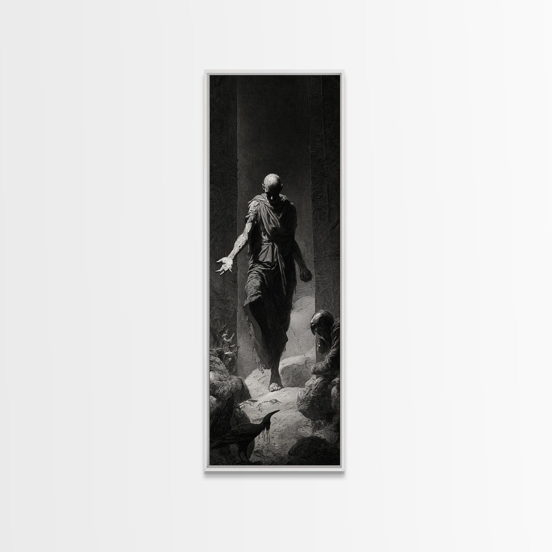 The Shadow Person, Gothic Engraving Art, Tall Narrow Wall Art, Dark Halloween Decor, Canvas Print, Halloween Wall Art