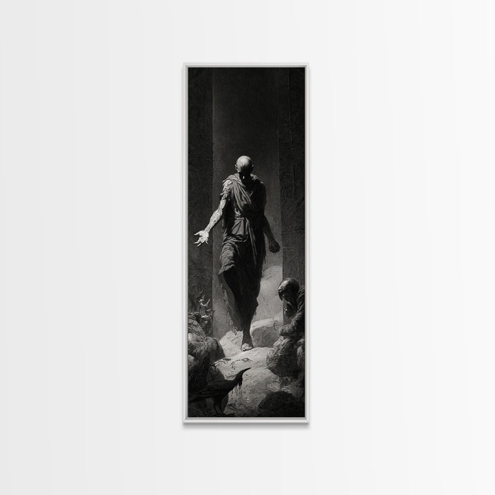 The Shadow Person, Gothic Engraving Art, Tall Narrow Wall Art, Dark Halloween Decor, Canvas Print, Halloween Wall Art