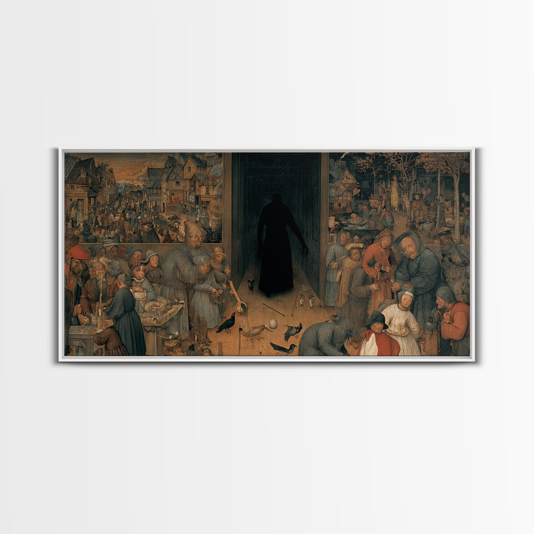 The Shadow Person, Northern Renaissance Horror, Wide Panoramic Art, Macabre Wall Art, Canvas Print, Halloween Wall Art