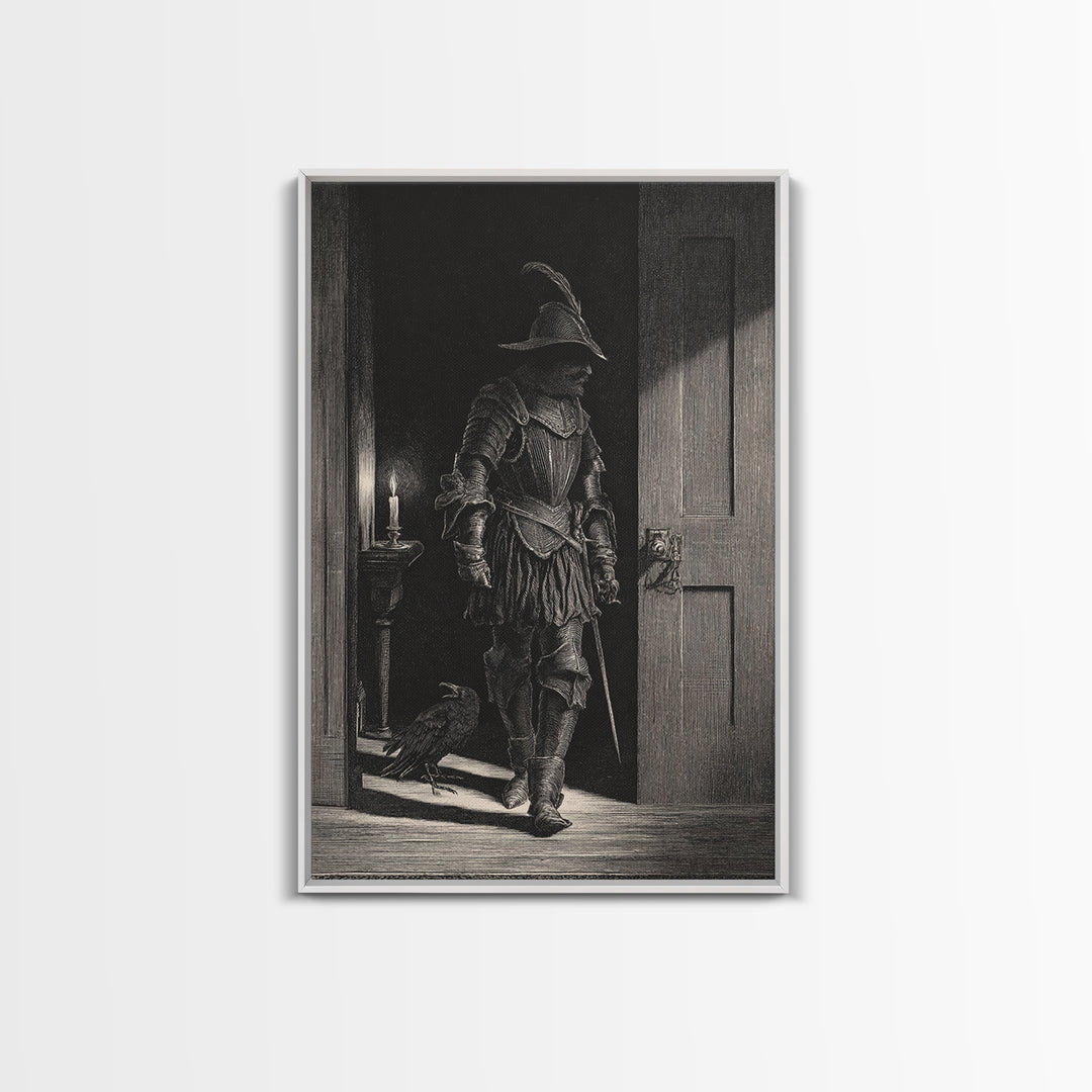 The Shadow Person, Renaissance Engraving Art, Vertical Wall Art, Dark Halloween Decor, Canvas Print, Halloween Wall Art, Spooky Wall Decor