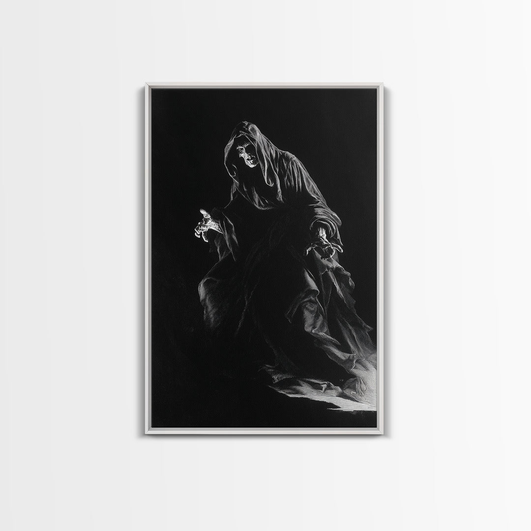 The Shadow Person, Baroque Witchcraft Art, Vertical Wall Art, Dark Halloween Decor, Framed Canvas Print, Halloween Wall Art