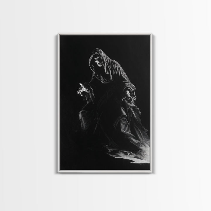 The Shadow Person, Baroque Witchcraft Art, Vertical Wall Art, Dark Halloween Decor, Framed Canvas Print, Halloween Wall Art