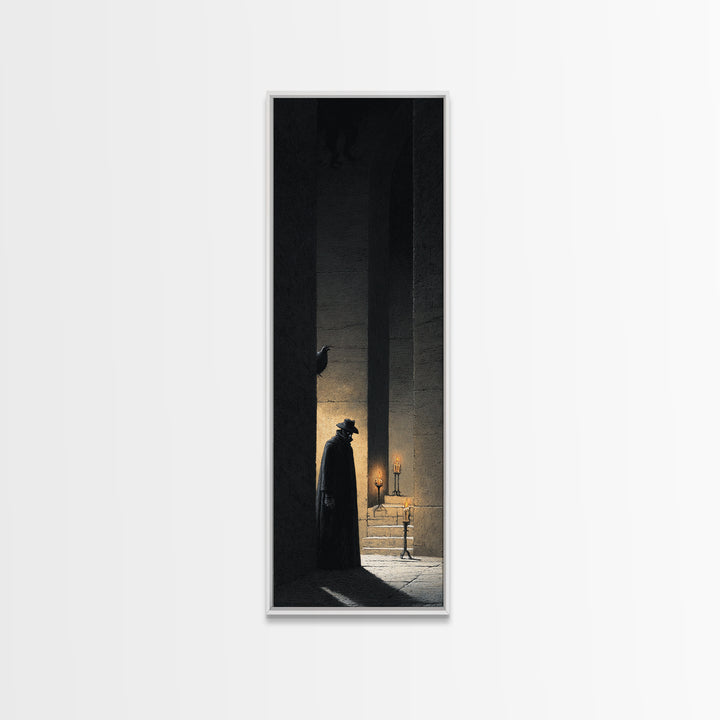 The Shadow Person, Architectural Etching Art, Tall Narrow Wall Art, Gothic Horror Wall Art, Framed Canvas Print
