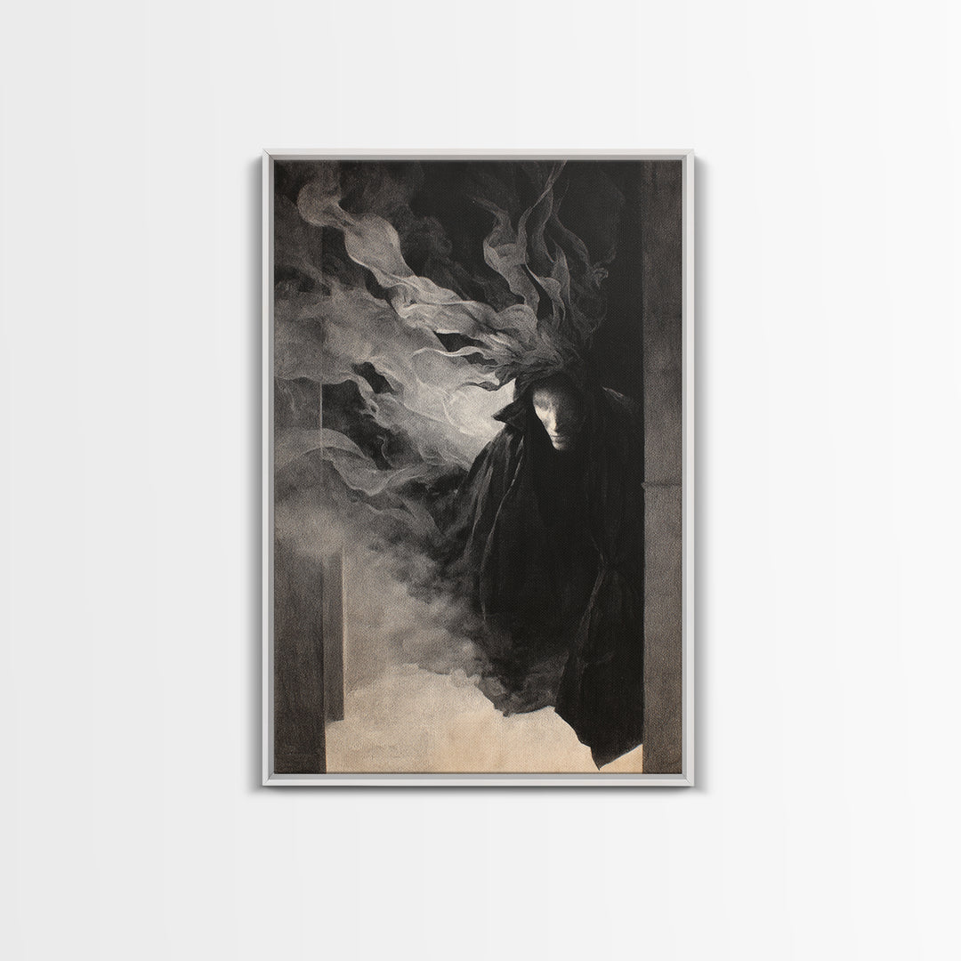 The Shadow Person, Symbolist Dream Art, Vertical Wall Art, Dark Halloween Decor, Framed Canvas Print, Halloween Wall Art