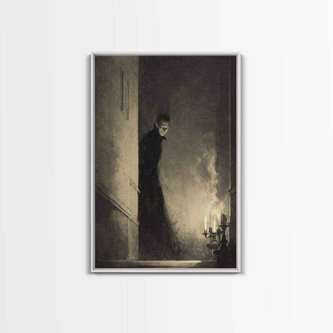 The Shadow Person, Decadent Gothic Art, Vertical Wall Art, Gothic Horror Wall Art, Framed Canvas Print, Halloween Wall Art