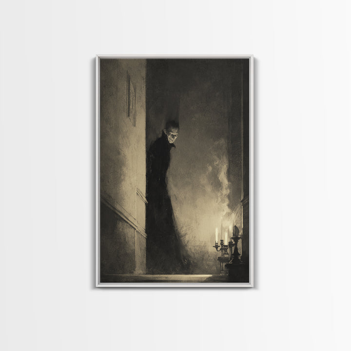 The Shadow Person, Decadent Gothic Art, Vertical Wall Art, Gothic Horror Wall Art, Framed Canvas Print, Halloween Wall Art