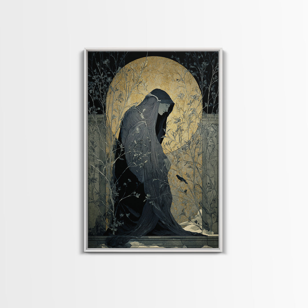 The Shadow Person, Symbolist Death Art, Vertical Wall Art, Macabre Wall Art, Framed Canvas Print, Halloween Wall Art