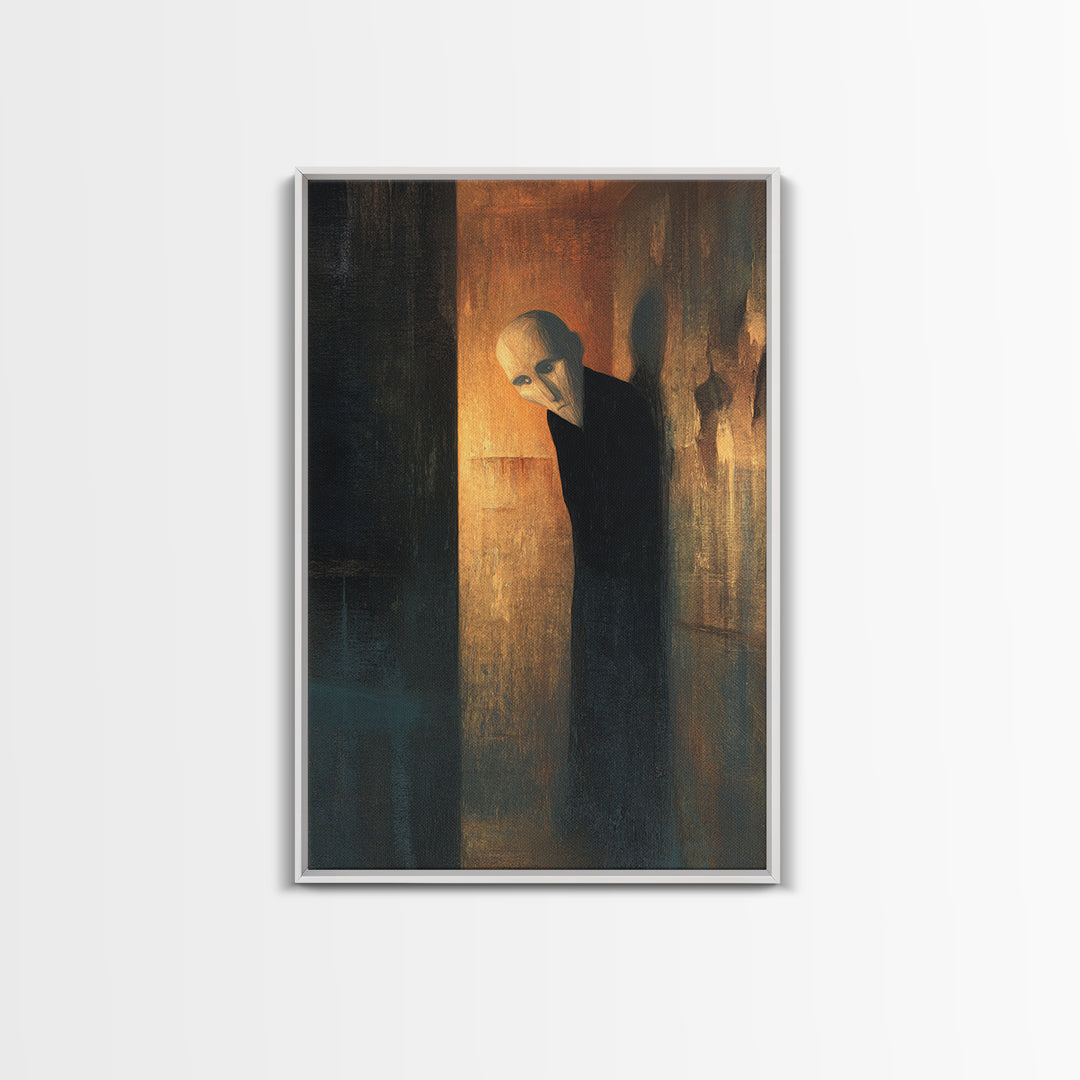 The Shadow Person, Expressionist Gothic Art, Vertical Wall Art, Dark Halloween Decor, Framed Canvas Print, Halloween Wall Art