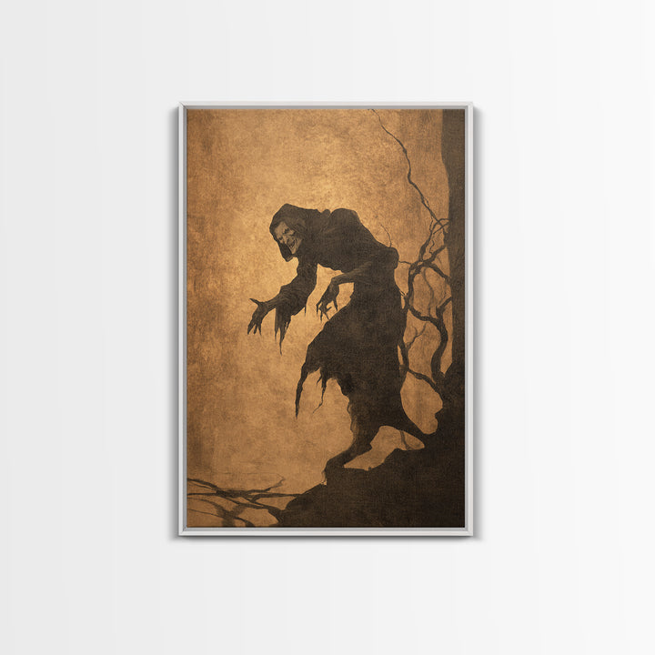 The Shadow Person, Gothic Storybook Art, Vertical Wall Art, Gothic Horror Wall Art, Framed Canvas Print, Halloween Wall Art