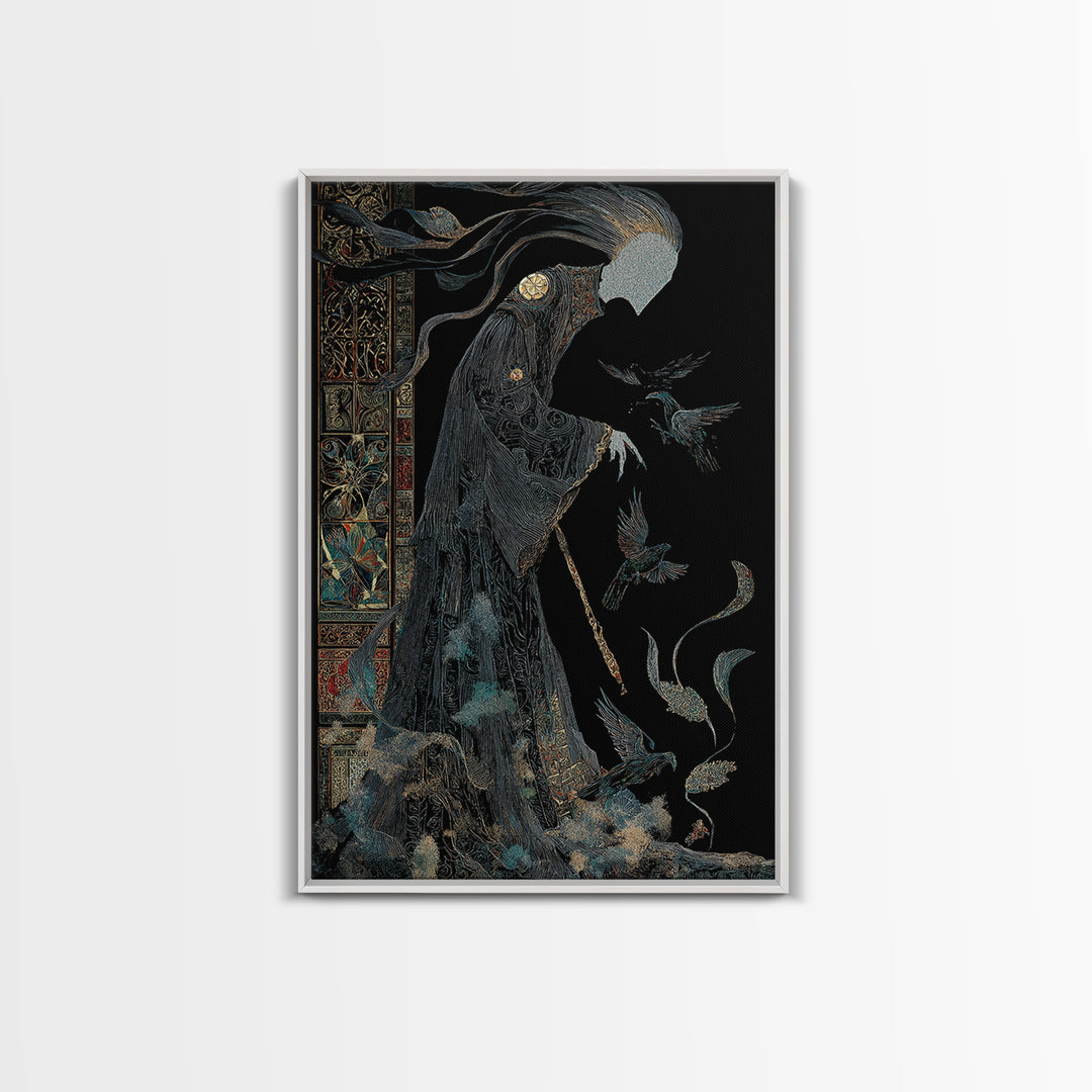 The Shadow Person, Stained Glass Gothic Art, Vertical Wall Art, Dark Halloween Decor, Canvas Print, Halloween Wall Art