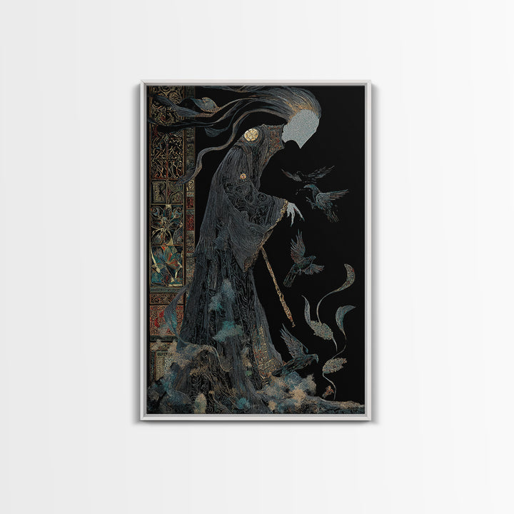 The Shadow Person, Stained Glass Gothic Art, Vertical Wall Art, Dark Halloween Decor, Canvas Print, Halloween Wall Art