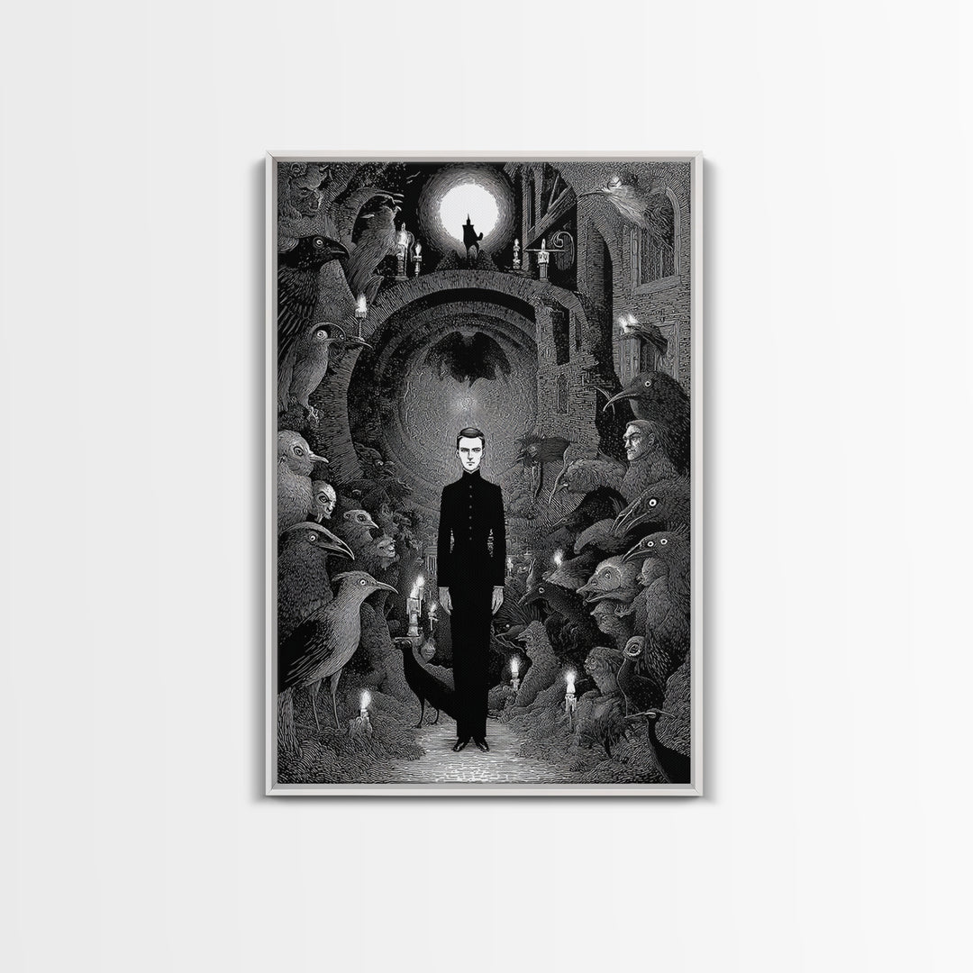 The Shadow Person, Victorian Macabre Art, Vertical Wall Art, Dark Fantasy Wall Art, Canvas Print, Halloween Wall Art