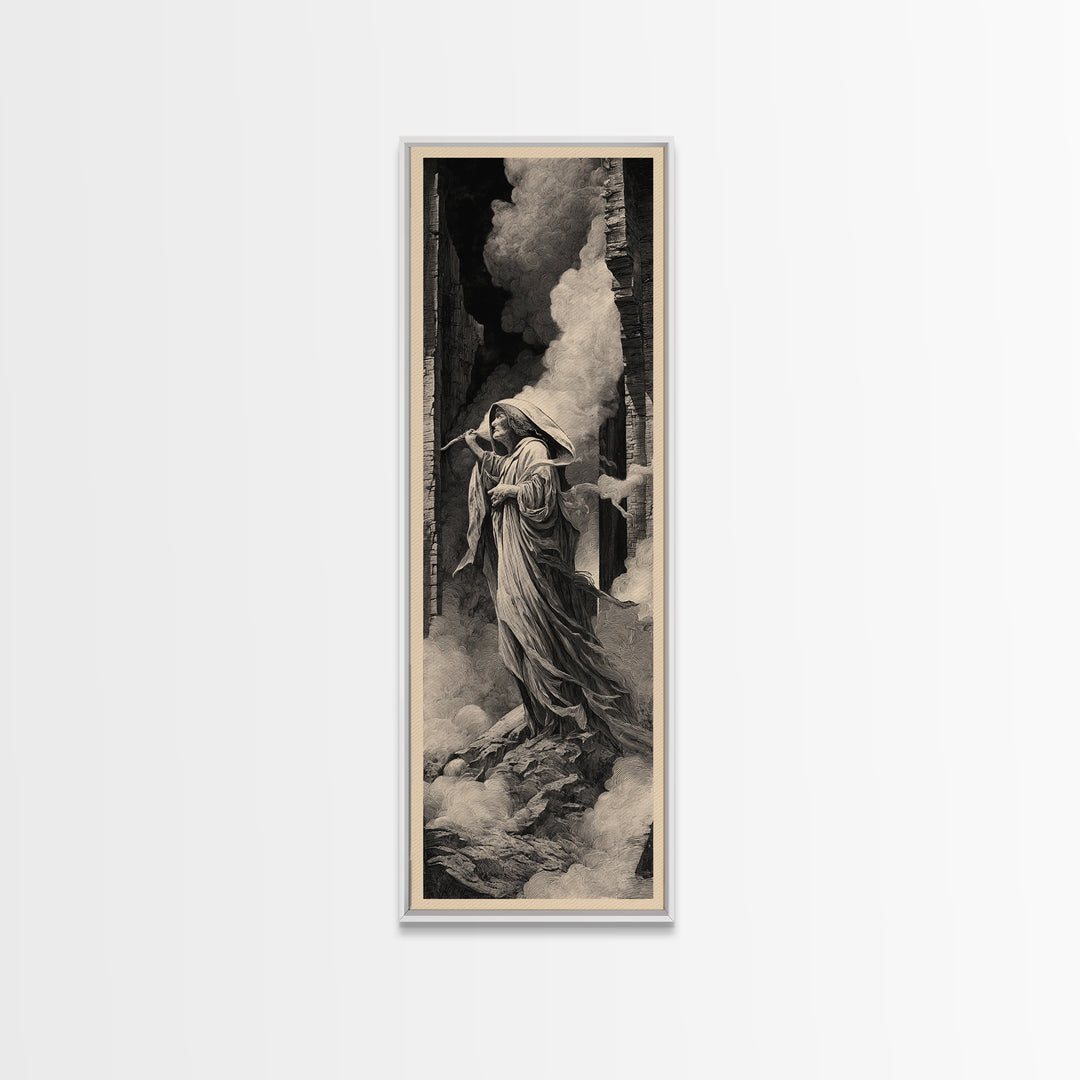 The Banshee Singer, Gothic Engraving Art, Tall Narrow Wall Art, Dark Fantasy Wall Art, Framed Canvas Print, Halloween Wall Art