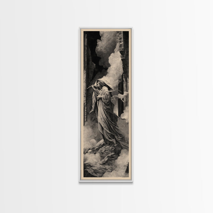 The Banshee Singer, Gothic Engraving Art, Tall Narrow Wall Art, Dark Fantasy Wall Art, Framed Canvas Print, Halloween Wall Art