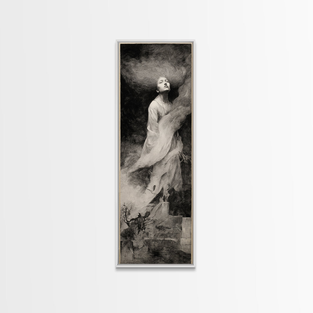 The Banshee Singer, Symbolist Dream Art, Tall Narrow Wall Art, Dark Halloween Decor, Canvas Print, Halloween Wall Art