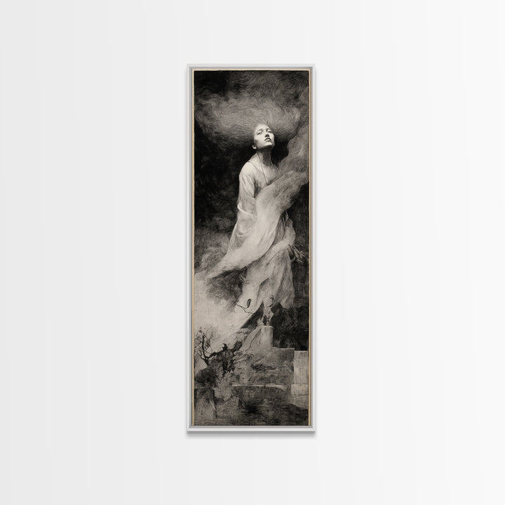 The Banshee Singer, Symbolist Dream Art, Tall Narrow Wall Art, Dark Halloween Decor, Canvas Print, Halloween Wall Art