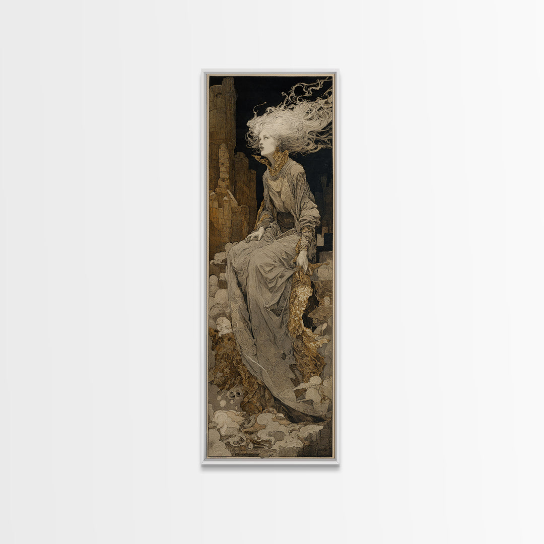 The Banshee Singer, Symbolist Etching Art, Tall Narrow Wall Art, Dark Fantasy Wall Art, Canvas Print, Halloween Wall Art