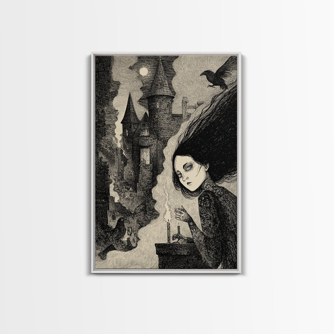 The Banshee Singer, Victorian Macabre Art, Vertical Wall Art, Dark Halloween Decor, Framed Canvas Print, Halloween Wall Art