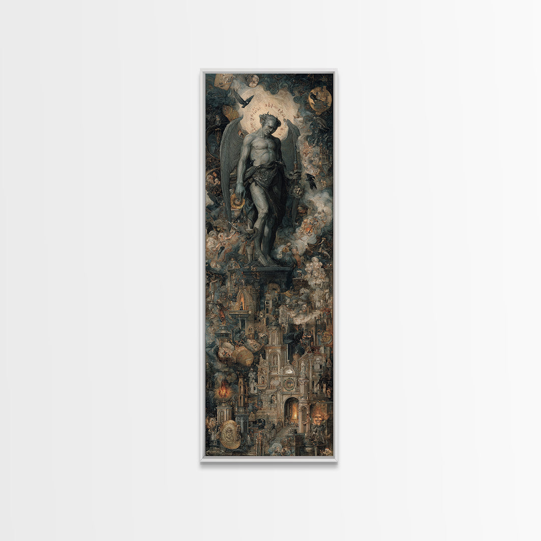 The Gargoyle Sentinel, Medieval Grotesque Art, Tall Narrow Wall Art, Gothic Horror Wall Art, Canvas Print, Halloween Wall Art